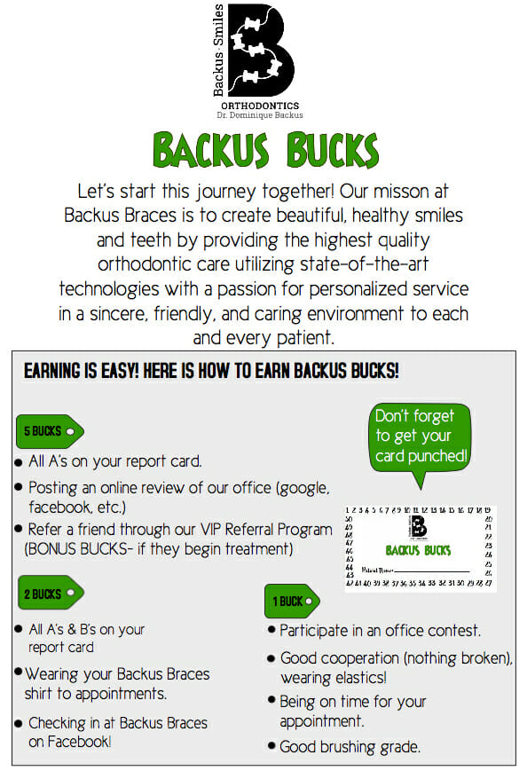 Backus Smiles, Backus Bucks Reward System
